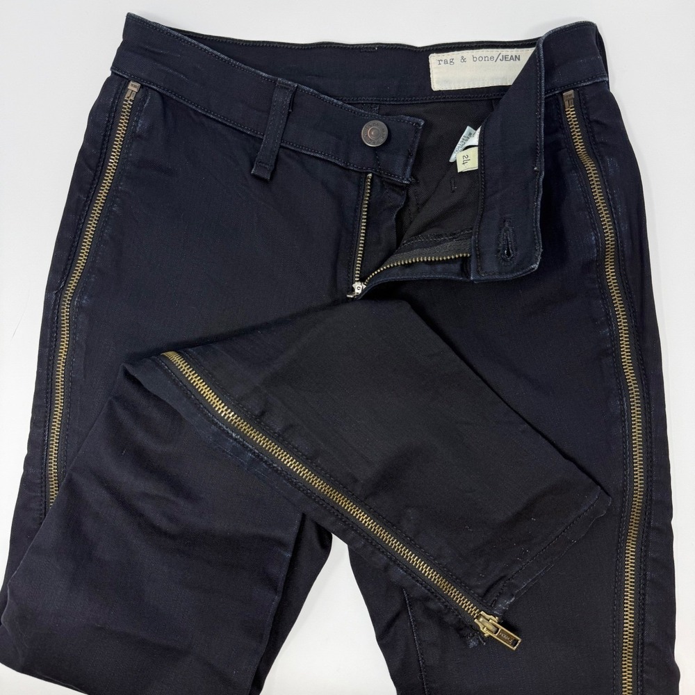 Rag & Bone Midnight Black Side‎ Zipper Skinny Pants Womens 24